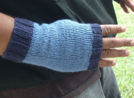 Custom Made Hand Knit Fingerless Gloves For Men Or Women / In Denim And Navy Blue