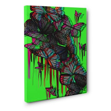 Custom Made Neon Butterflies Canvas Wall Art