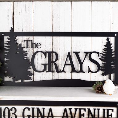 Custom Made Custom Name And Address Metal Sign, Pine Trees, Outdoor Sign, Metal Wall Art, House Number