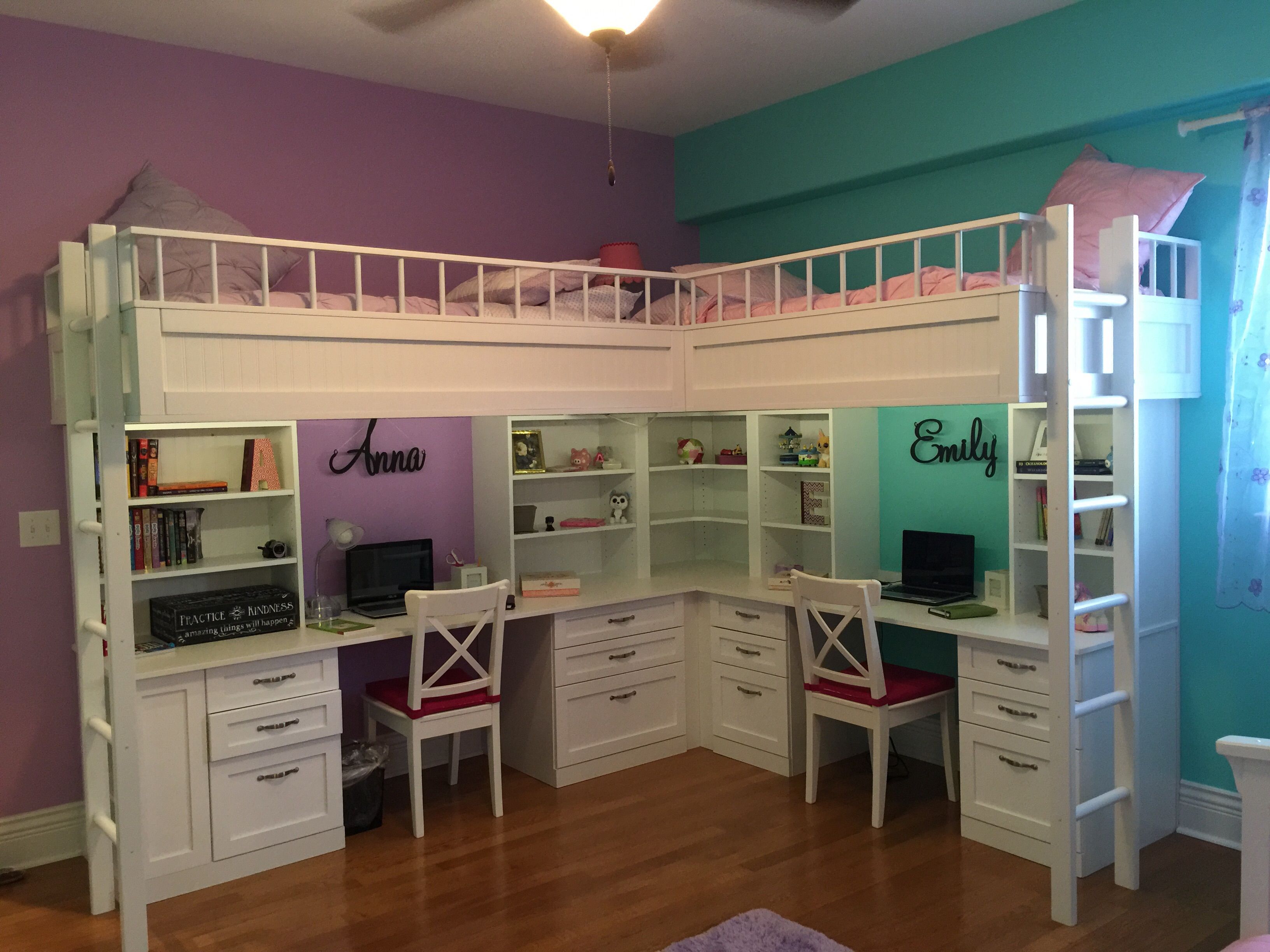 Custom Dual Loft Beds With Desks by Carolina Wood Designs