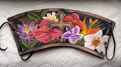 Custom Made Hawaiian Floral Leather Wrist Cuff