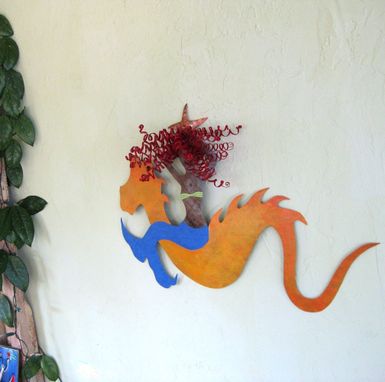 Custom Made Handmade Upcycled Metal Mermaid And Sea Serpent Wall Art Sculpture "Virginia And Sidney''