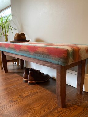 Custom Made Handmade Upholstered Walnut Bench For Entryway, Bedroom, Dining, Living Room
