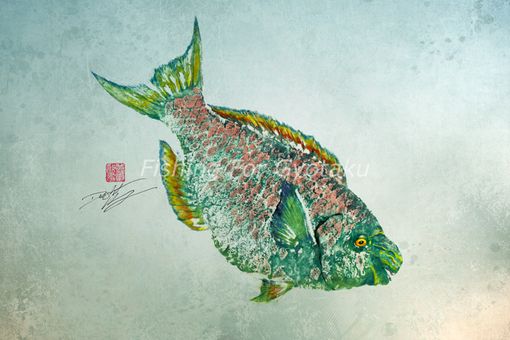 Custom Made Parrot Fish (Budai) - Gyotaku Print - Traditional Japanese Fish Art