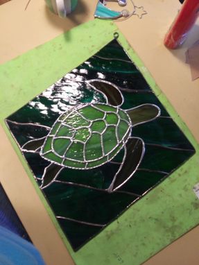 Custom Made Sea Turtle Stained Glass Panel