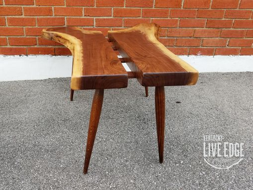 Custom Made Walnut Live Edge Coffee Table- Mid Century- Tapered Legs- Organic- Modern- Rustic- Reclaimed