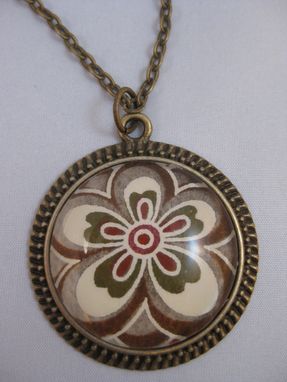 Custom Made Vintage Style Necklace With Green And Red Flower Design