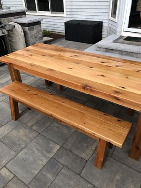 Custom Made Cedar Table And Benches