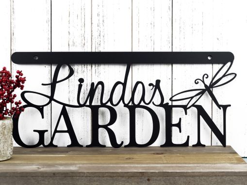 Custom Made Garden Sign With Name, Metal Wall Hanging For Gardener, Dragonfly