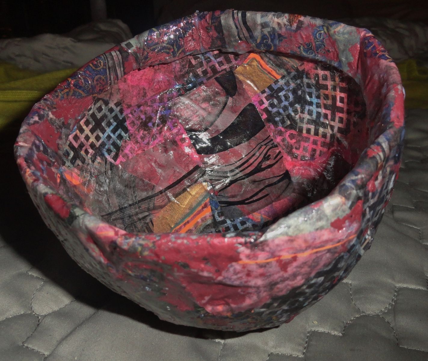 Buy Custom Made Paper Mache Bowl W/Red Acrylic Paint, made to order