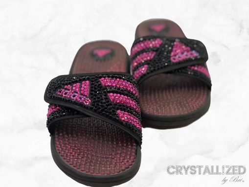 Custom Made Custom Crystallized Adidas Slides Flip Flops Flats Shoes Summer Bling European Crystals Bedazzled