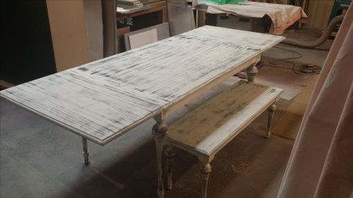 Custom Made White Washed Table And Bench