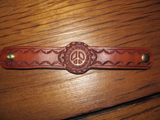 Custom Made Handstamped Leather Peace Sign Bracelet
