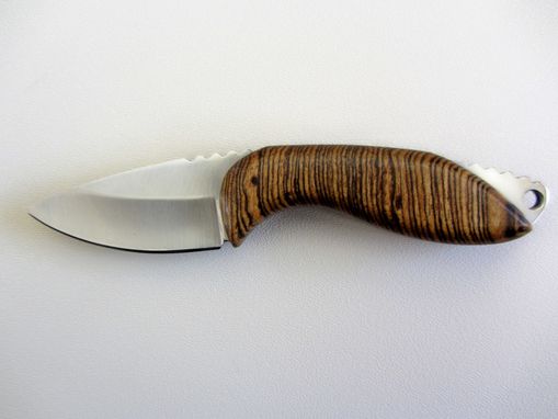 Custom Made Skinner Knife - Bocote Wood Handle - Stainless Steel Blade - Black Leather Sheath