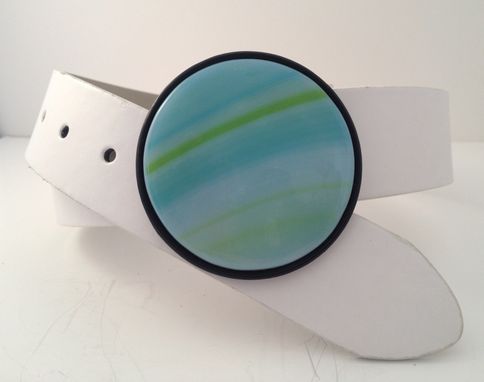 Custom Made Seablue And Green Round Fused Glass Belt Buckle