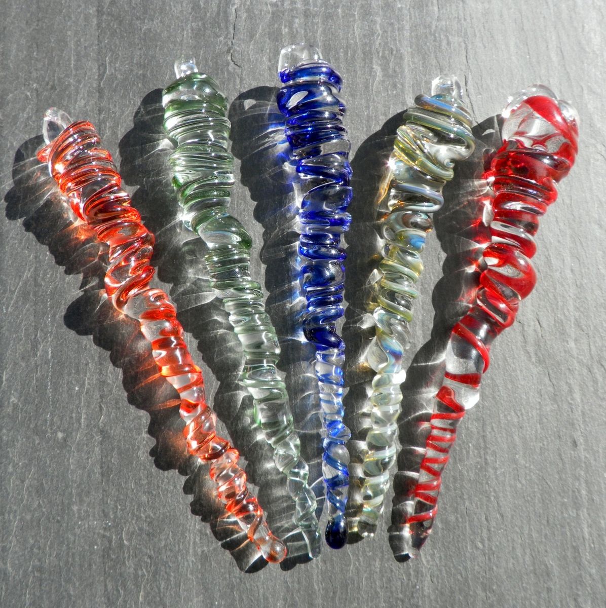 Hand Crafted Brightly Colored HandBlown Glass Icicle Ornament by