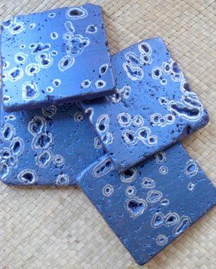 Custom Made Coasters Handmade Handpainted-Set Of 4 Metallic Blue Purple Silver