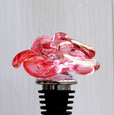 Custom Made Wine Bottle Stopper Glass Rose Red, Hand Blown Rose Flower Stainless Steel, Gift For Wino