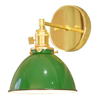 Custom Made Country Cottage 1-Light Brass Wall Sconce, Green Lamp Shade