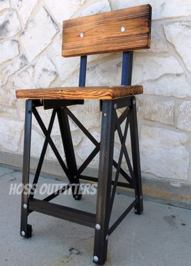 Custom Made Counter Height Bar Stool With Back, Industrial Barstool, Metal And Wood Bar Stool