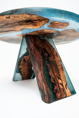 Custom Made Black Cherry Burl Islands Blue/Green Resin Art 30" Modern Coffee Table