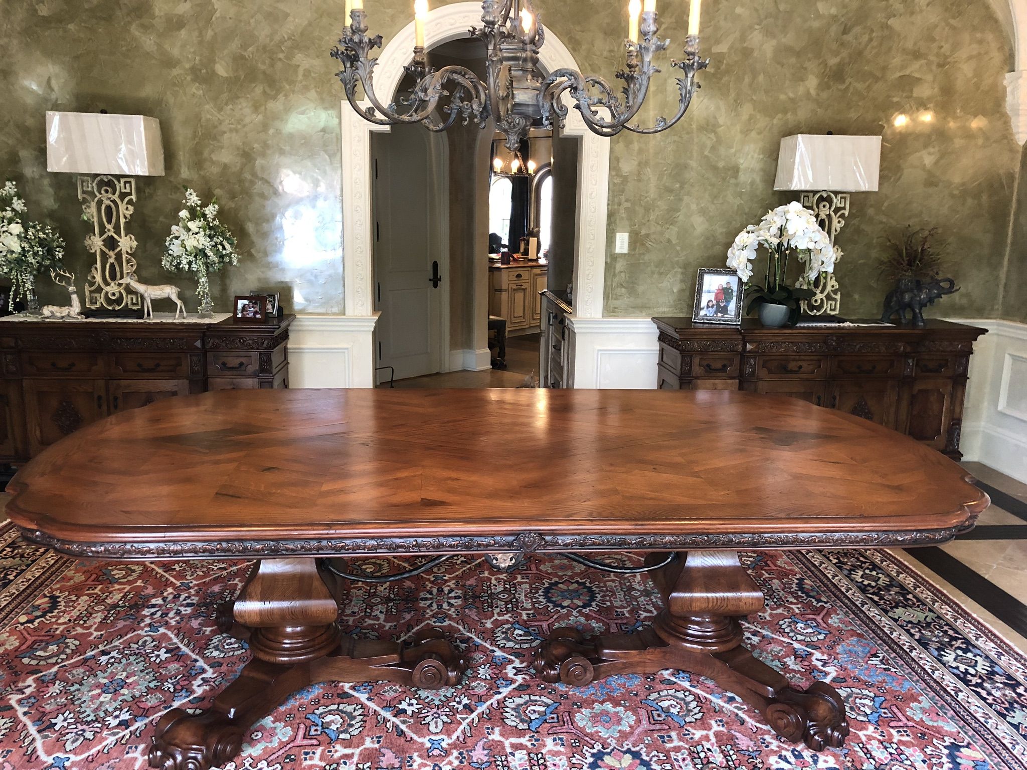 Spanish Dining Table / Spanish Bamboo Smoked Glass Dining Table 1980s