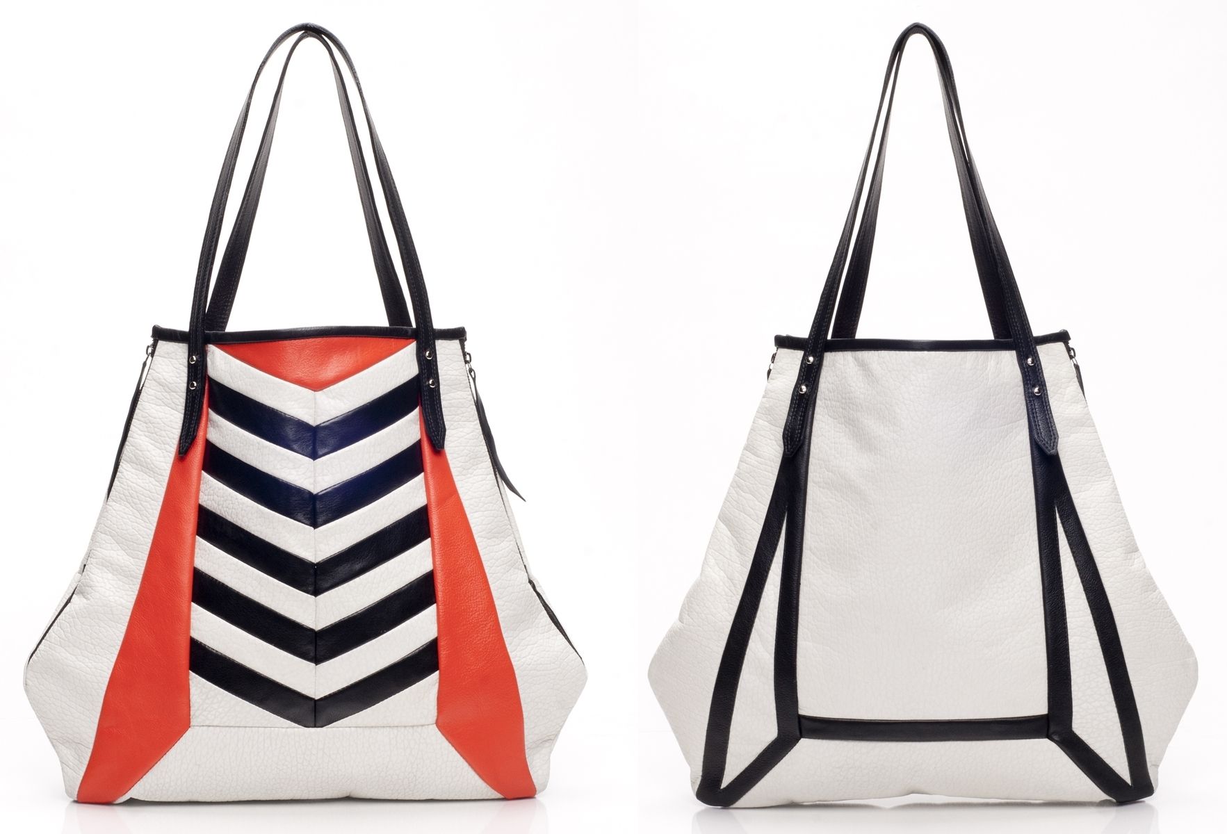 Hand Crafted Leather Shopper Tote With Chevron Stripes And Contrast ...
