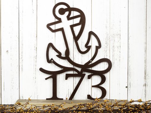 Custom Made Metal House Number Sign, Anchor, Nautical