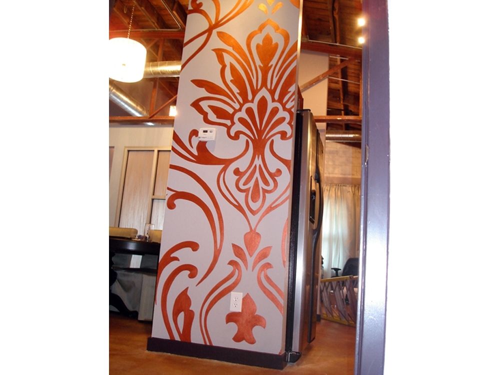 Hand Made Decorative Metallic Copper Damask Design Mural By Visionary