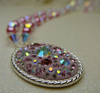 Custom Made Swarovski Crystal Chatons In Crystal Clay Oval Silver Pendant With Swarovski Crystal Beaded Necklace