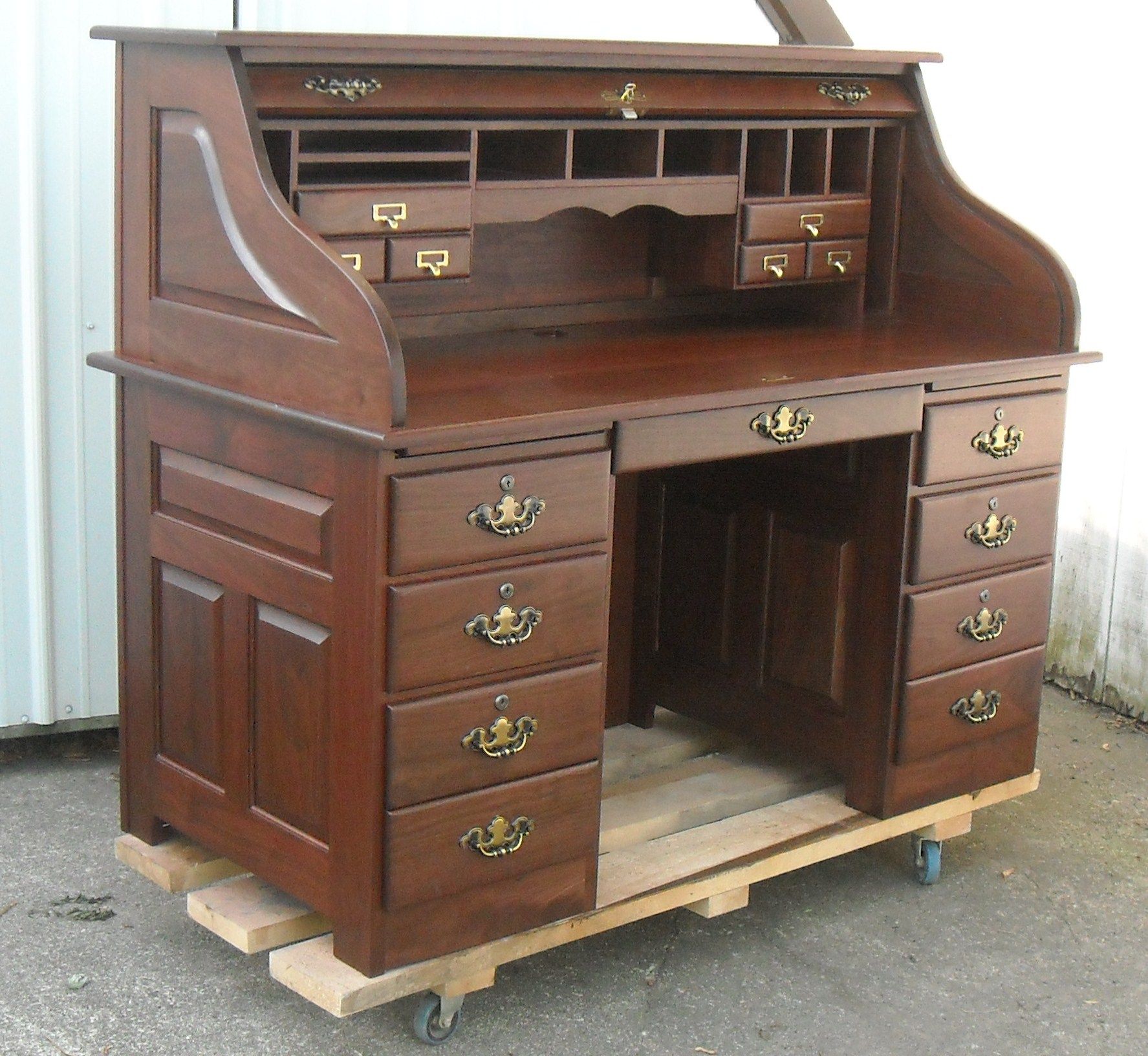 Hand Crafted Walnut Roll Top Desk, Amish Style, County Classic by Tom