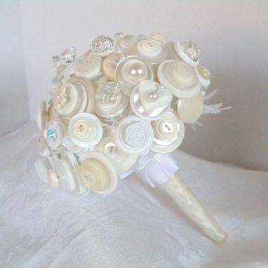 Custom Made Winter White Buttons Bridal Bouquet