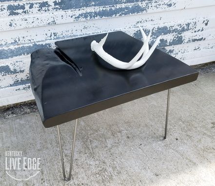 Custom Made Live Edge Coffee Table- Black- Satin- Steel Legs- Industrial- Modern- Natural Wood- Contemporary