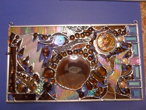 Custom Made Amber-Themed Stained Glass Mixed Media Panel "Dreaming Of Amber Number 3''