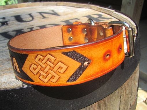 Custom Made Custom Leather Dog Collar Handcarved With A Karma Theme