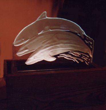 Custom Made Sculpted Etched Glass Dolphins