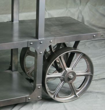 Custom Made Vintage Industrial Trolley Cart/ Media Console, Steel Tv Stand, Bar Cart. Sofa Table