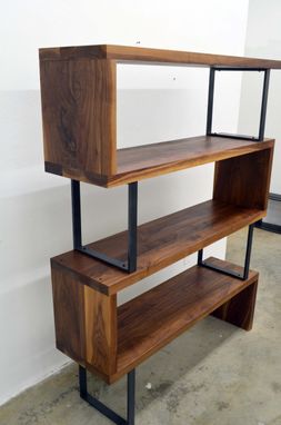 Custom Made Walnut Wood And Steel Ribbon Bookshelf