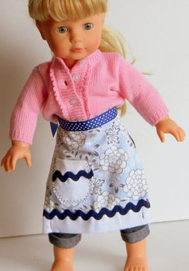 Custom Made Navy Blue, White, And Baby Blue Doll Apron With Flowers "Blueberry Muffin''