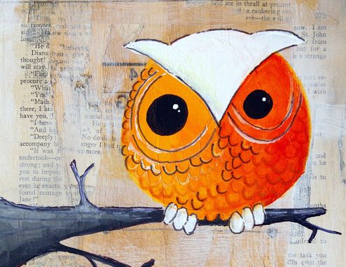 Custom Made Owl Print- One Little Orange And White Owl- Big Print In 8.5x11 Inches