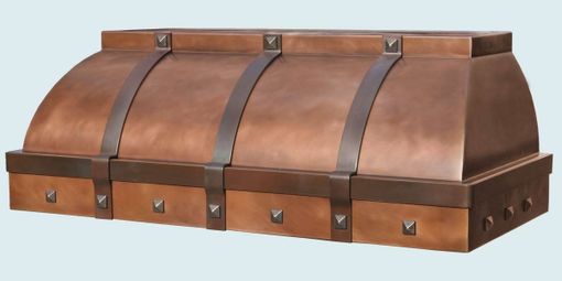 Custom Made Copper Range Hood With Brass Straps & Clavos