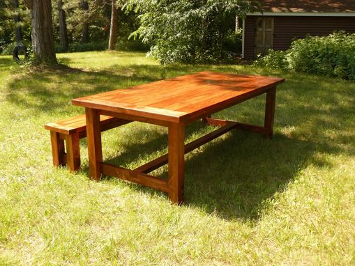 Custom Made White Pine Farmhouse Style Dining Table And Bench