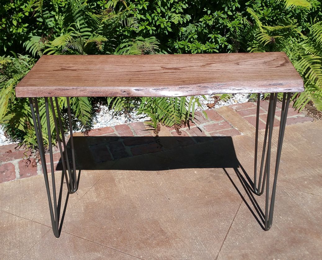 Hand Made Live Edge Oak Sofa & Console Table by Montgomery Woodwrights