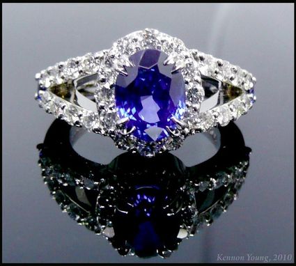 Custom Made Custom Sapphire And Diamond Halo Engagement Ring