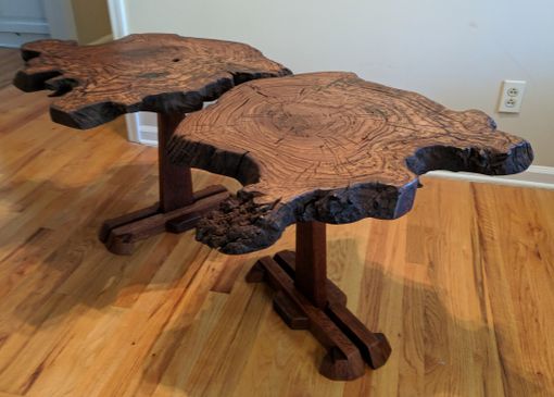 Custom Made Rare Chestnut Root Burl And Sapele Custom Made Side Tables Modern Rustic Chic