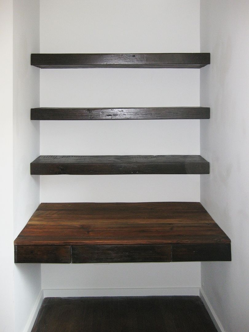 Custom Made Reclaimed Wood Desk And Shelves Construction 