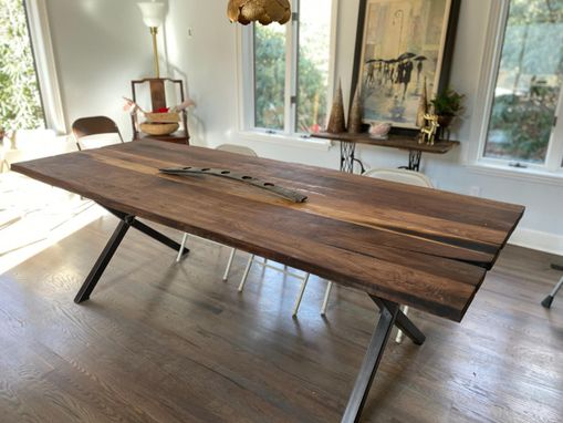 Buy Hand Made Live Edge Salvaged Walnut Dining Table, made to order