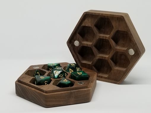 Custom Made Walnut "Honeycomb" Hexagonal Hardwood Dice Box For Polyhedral Dice