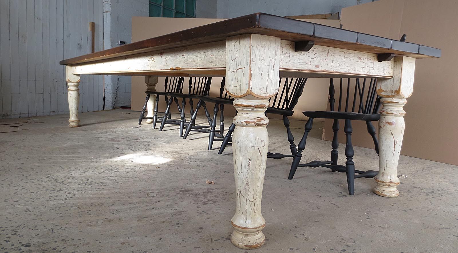 Hand Crafted 12' Pine Farm Table With Crackle Finish by Carolina Farm