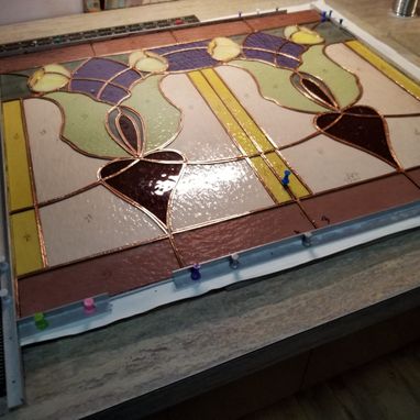 Custom Made Art Deco 1910 Pattern Stained Glass Window